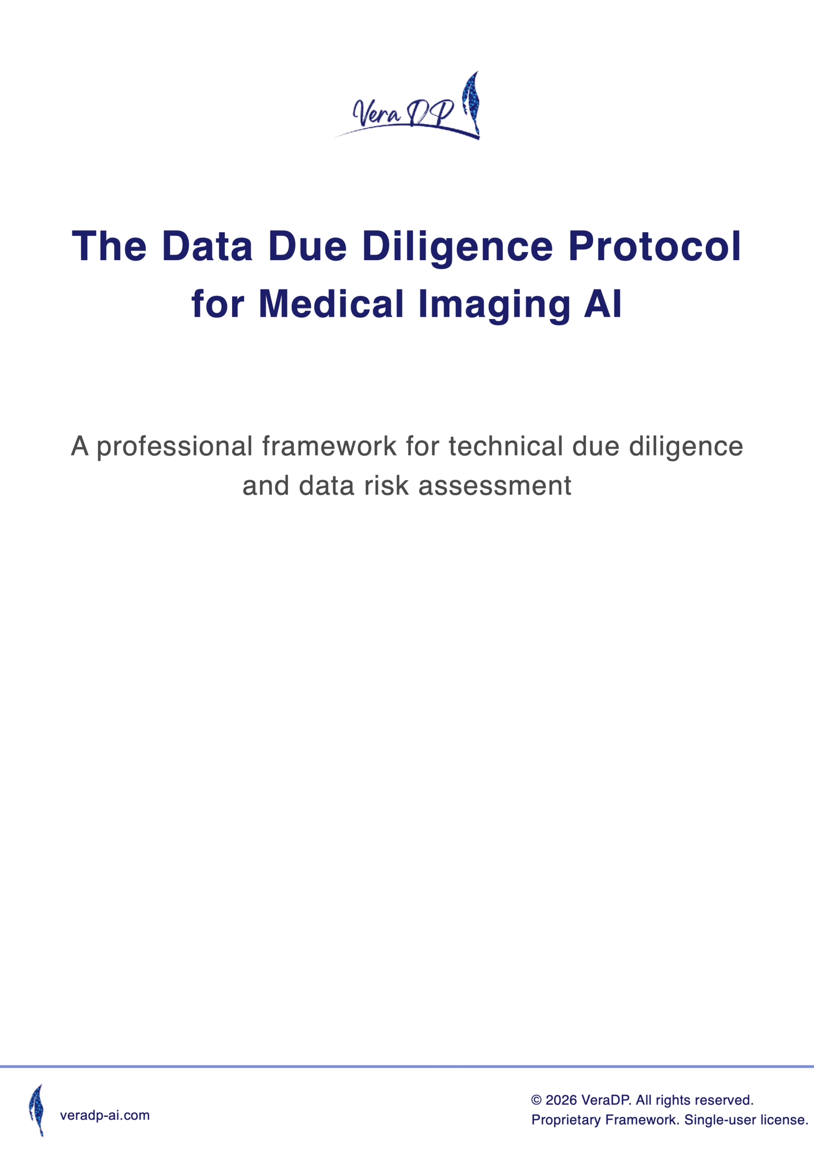 Cover image for the “Data Due Diligence Protocol for Medical Imaging AI,” a practical professional framework for technical due diligence and data risk assessment.
